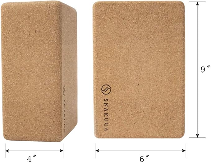 SNAKUGA Cork Yoga Block 2 Pack for Pilates, 4'' or 3'' Non-Slip & High Density Blocks for Meditation, Fitness and Stretching, Supportive and Flexibility Brick for Improve Poses Balance