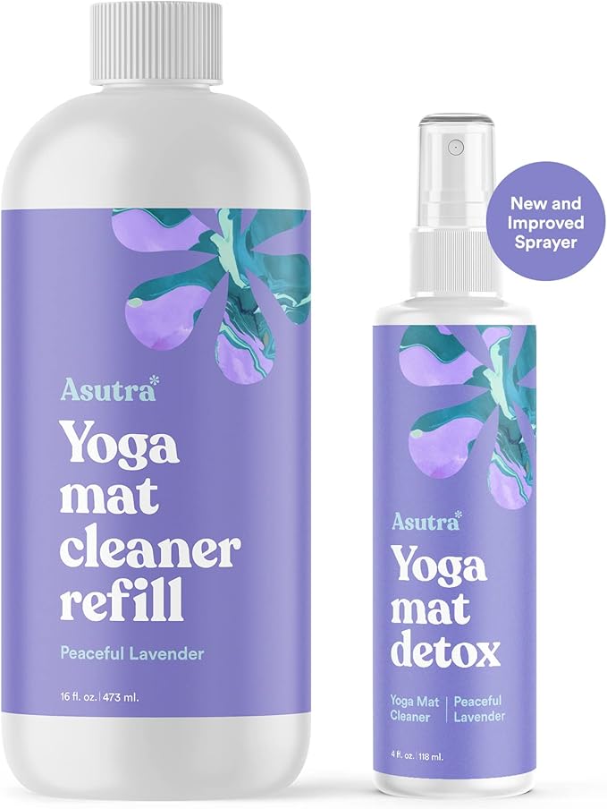 ASUTRA Yoga Mat Cleaner Spray Refill (Peaceful Lavender), 16 fl oz - Organic Essential Oils, No Slippery Residue, Deep-Cleansing for Fitness Gear & Gym Equipment