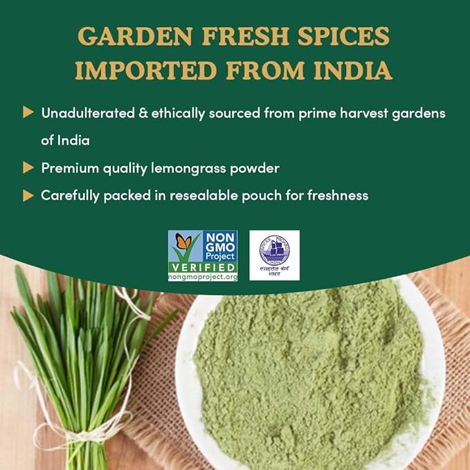 HANDPICK Lemongrass Powder (226g/8oz) Non GMO, Gluten Free, 100% Raw, Sourced from India, For Cooking, Smoothies, Tea, Packed in Resealable Ziplock Pouch