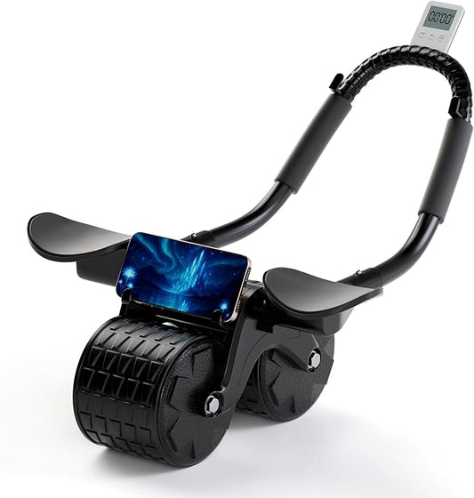 Ab Roller Wheel with Timer & Knee Mat, Home Workout Auto Rebound Abdominal Wheel with Elbow Support - Core Workout Equipment for Strengthening Abs, Home Gym Exercise for Women & Men