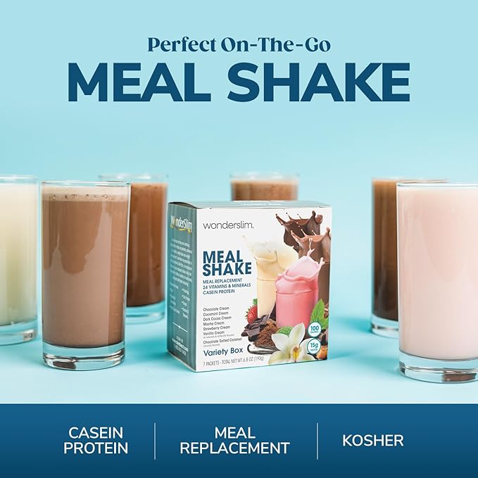 WonderSlim Meal Replacement Shake, Strawberry Cream, 15g Protein, 24 Vitamins & Minerals, Gluten Free (7ct)