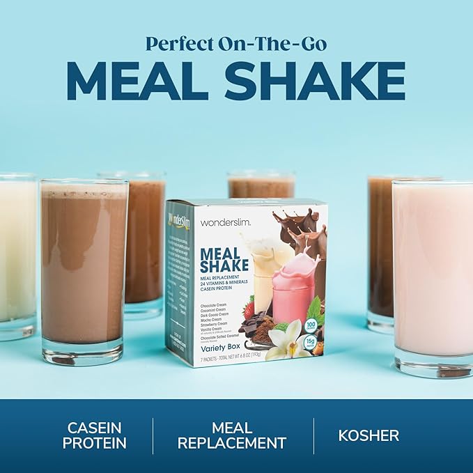 WonderSlim Meal Replacement Shake, Dark Cocoa Cream, 15g Protein, 24 Vitamins & Minerals, Gluten Free, Low Carb (7ct)
