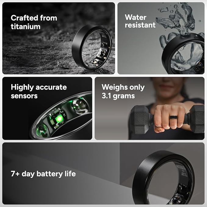 Gabit Smart Ring | Health Tracker, 7+ Day Battery | Sleep, Fitness, Nutrition, Stress | Calorie Tracking for Weight Loss | Buy Sizing Kit First | Smart Ring for Men & Women | Titanium, Matte Silver 6