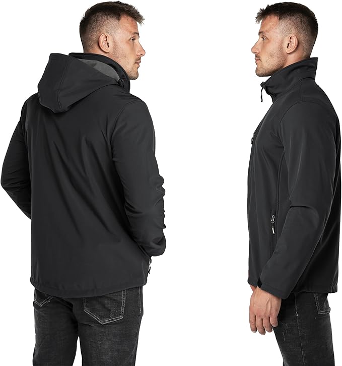 Outdoor Ventures Men's Lightweight Softshell Jacket Fleece Lined Hooded Water Resistant Winter Hiking Windbreaker Jackets