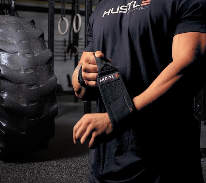 Hustle Athletics Wrist Wraps for Weightlifting – Max Wrist Support for Safe & Heavy Lifts, USPA Approved 18" & 12" Lengths, Thumb Loop Gym Straps for Powerlifting & Weight Lifting for Men and Women