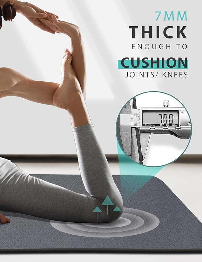 Yoga Mat Double-Sided Non Slip, 72'' x 32'' x 7mm - Extra Wide & Thick Yoga Mat for Women Men Kids, Professional TPE Yoga Mats for Home Workout, Yoga, Pilates and Floor Exercise, with Carrier Strap