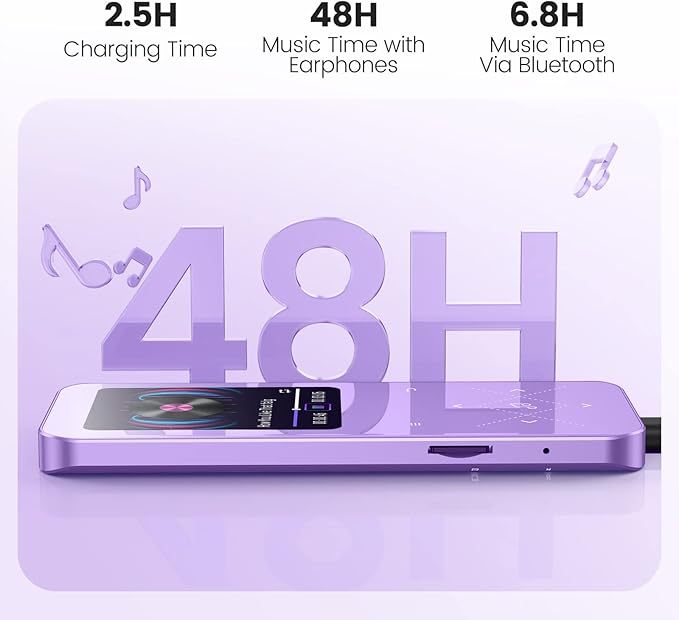 32GB MP3 Player with Bluetooth 5.3, AGPTEK A09X 2.4" Screen Portable Music Player with Speaker Lossless Sound with FM Radio, Voice Recorder, Supports up to 128GB, Purple