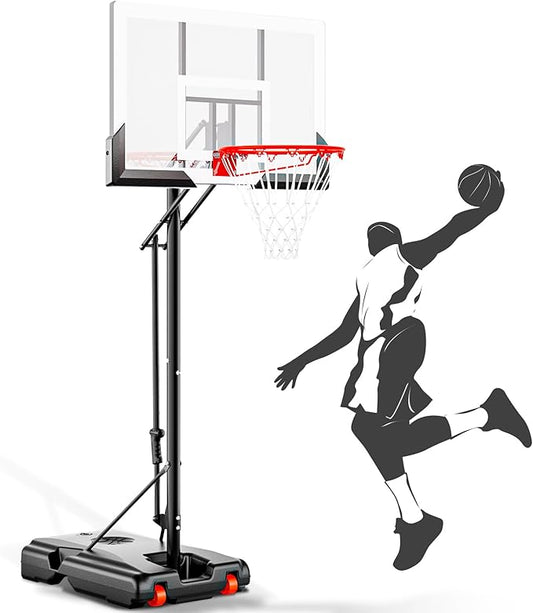 Basketball Hoop 44 Inch Backboard Protable Basketball Hoop Outdoor, 4.8-10ft Height Adjustable Basketball Goal System for Kids Youth Adults Play in Backyard/Courts/Indoor