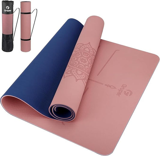 Yoga Mat Non Slip TPE Extra Wide Yoga Mat with Alignment Mark, 72"L x 32"W x 0.32"/0.24"Th (183cm x 81cm x 8mm/6mm), Anti-Tear Exercise Mat with Carrying Strap and Bag, Workout Mats for Yoga, Pilates