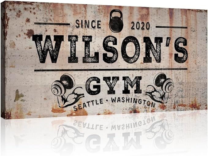 TAILORED CANVASES Personalized Gym Sign Wall Art Decor - Motivational Canvas s for Home Gym, Workout Room, Garage, Fitness Center - Workout Inspirational Posters - Kettlebell on Rustic, 60x30in