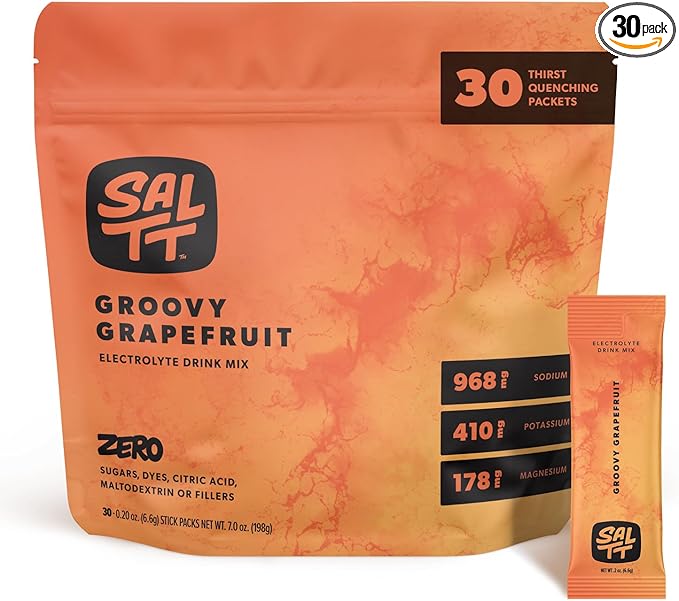 Keto Chow SALTT Electrolytes Powder Packets, Groovy Grapefruit (30 Hydration Packets) - Magnesium, Potassium, Sodium, Trace Minerals - Vegan, Sugar & Gluten Free - Travel Essentials - Made in USA