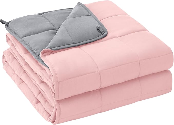 yescool Weighted Blanket for Adults (17 lbs, 48" x 72", Pink Grey) Cooling Heavy Blanket for Sleeping Perfect for 190-210 lbs, Twin Size Breathable Blanket with Premium Glass Bead, Machine Washable