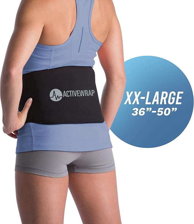 ActiveWrap - Back Ice Pack for Back Pain, Swelling, Sprain, Spasm, Stiffness and More, Reusable Ice Pack for Injuries with Compression Strap, Use for Hot and Cold Therapy, XX-Large