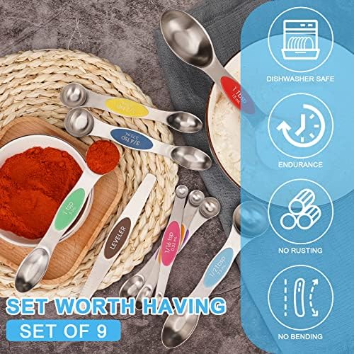 Aovchei 9 PCS MultiColor Magnetic Measuring Spoons Set - Image 3