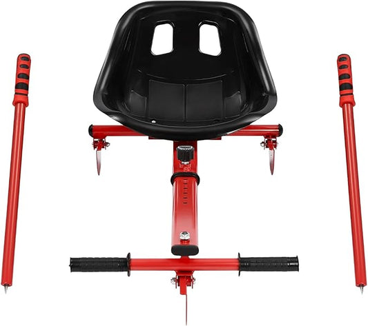 Adjustable Height Ice Skating Ski Sled Board for Kids, 360° Non-Slip Pedals & Support Stick, 176.4lbs Capacity Snow Slider - Red&Black