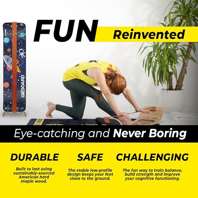 GIBBON SlackBoard - GiBoard Balance Board Kids & Adults - Slackline Balance Trainer - Slack Board Core Workout Equipment Home Gym Training - Standing Desk Exercise - Yoga, Agility, Pilates & More