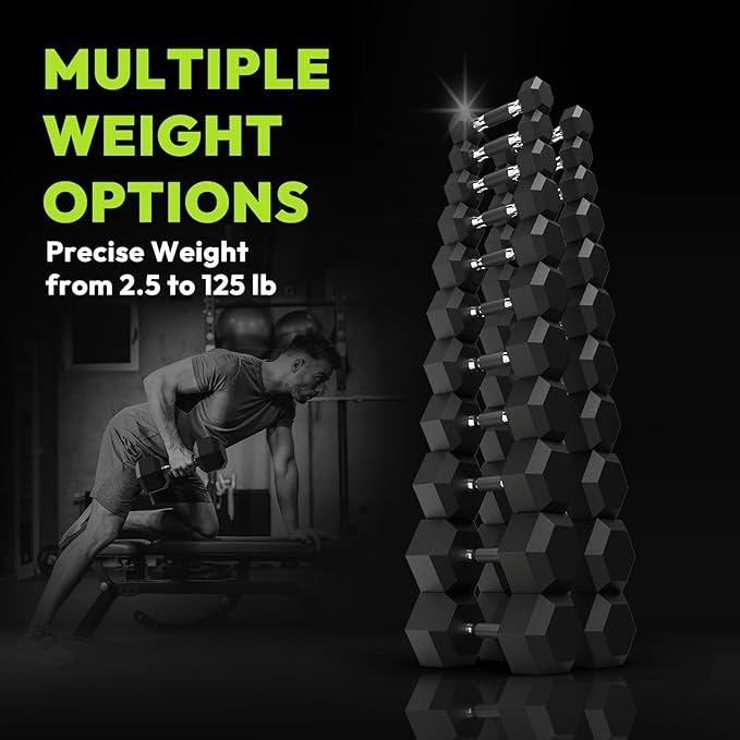 Hex Dumbbell Set, 30-480 lb Set Rubber Encased Exercise & Fitness Dumbbells, Weights Dumbbells Set, Hand Weight for Strength Training