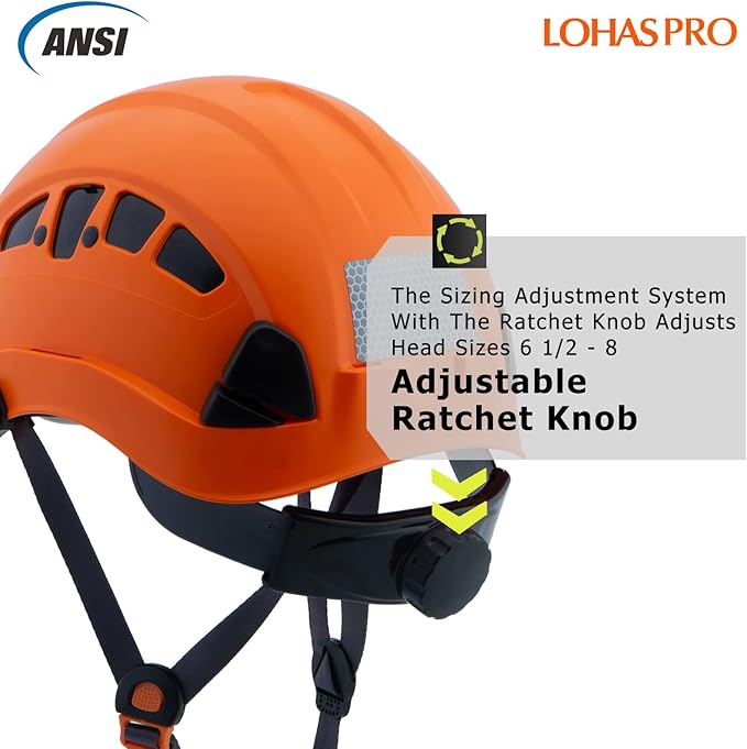 Hard Hats Construction Safety Helmet ANSI Z89.1 Approved OSHA Hardhat, LOHASPRO Vented Men Worker Orange Hard Hat with Chin Strap Tree Climbing Rescue Arborist Helmet (P4 Orange)