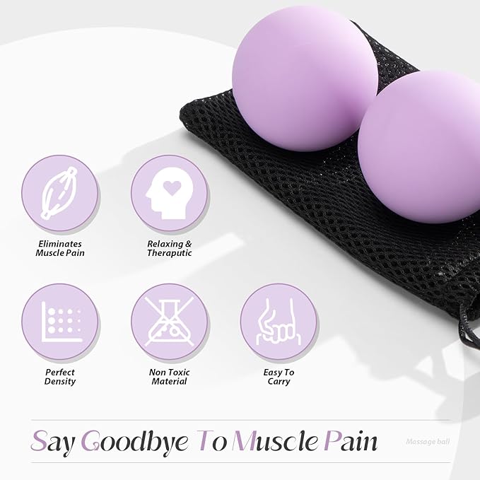 Massage Lacrosse Balls for Myofascial Release,Yoga Deep Tissue Massage,Trigger Point Therapy and Foot Plantar Fasciitis,Muscle Soreness Massager Ball (2 Packs) (Red)