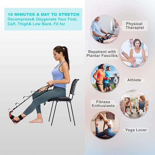 Foot and Calf Stretcher-Stretching Strap For Plantar Fasciitis, Heel Spurs, Foot Drop, Achilles Tendonitis & Hamstring. Yoga Foot & Leg Stretch Strap. (Red)