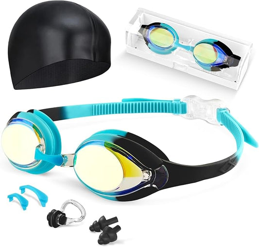 Kids Swim Goggles, Anti-fog and UV Protection with Swim Cap for Age 3-15 Youth Boys Girls Toddler