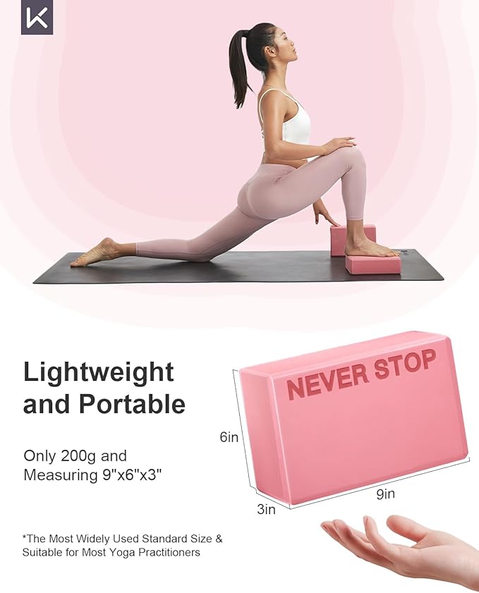 KEEP Yoga Block, High-Density EVA Foam 2 Pack Yoga Block with Non-Slip Textured Surface, Supportive, Lightweight - Ideal for Yoga, Pilates, and Stretching Exercises