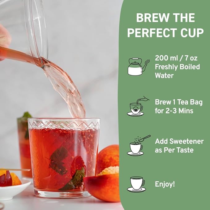 HANDPICK, Peach Tea Bags (80 Count) Non-GMO, Caffeine-Free - Peach, Hibiscus, Cinnamon, Cloves, Ginger | Floral & Refreshing Herbal Tea Bags, Brew Iced Tea or Hot Tea