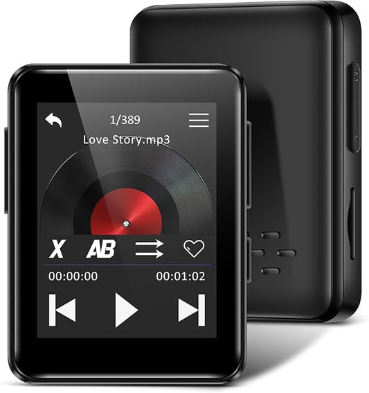 1.8 inch MP3 Player with Bluetooth, 32GB Digital Music Player for Kids, Portable Mini Bluetooth MP3 Player with Speaker Lossless Sound with FM Radio, Voice Recorder, Supports up to 512GB, Black