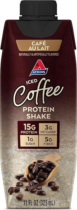 AtkinsCafé Caramel Iced Coffee Protein Shake, 15g Protein, Low Glycemic, 3g Net Carb, 1g Sugar, Keto Friendly (Pack of 2)