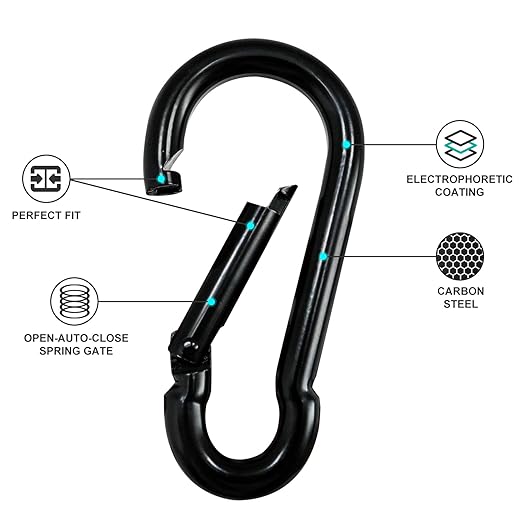 KINLINK 15 Pack Black Carabiner Clip, 3.54 inch Heavy Duty Spring Snap Hook, Caribeener Clips for Camping, Hiking, Travel, Fishing, Quick Link Keychain, Water Bottle, Backpack
