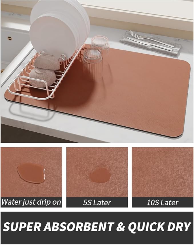 AMOAMI Coffee Mat Hide Stain Rubber Backed Absorbent Dish Drying Mat - Dark Grey, Blue, 17''x31.5''