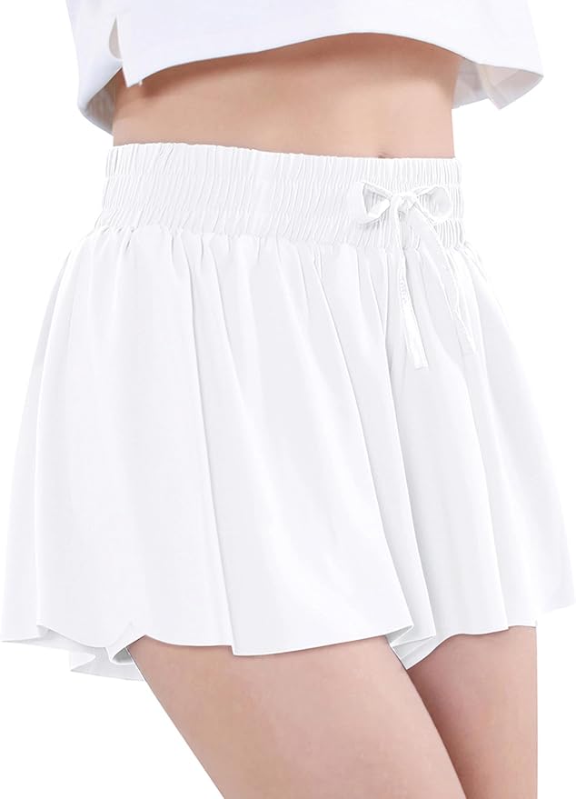 EXARUS Girls Butterfly Shorts Flowy Dance Skirt Cheer Skorts Athletic Tween Clothes Teen Preppy Outfits Flutter Kids