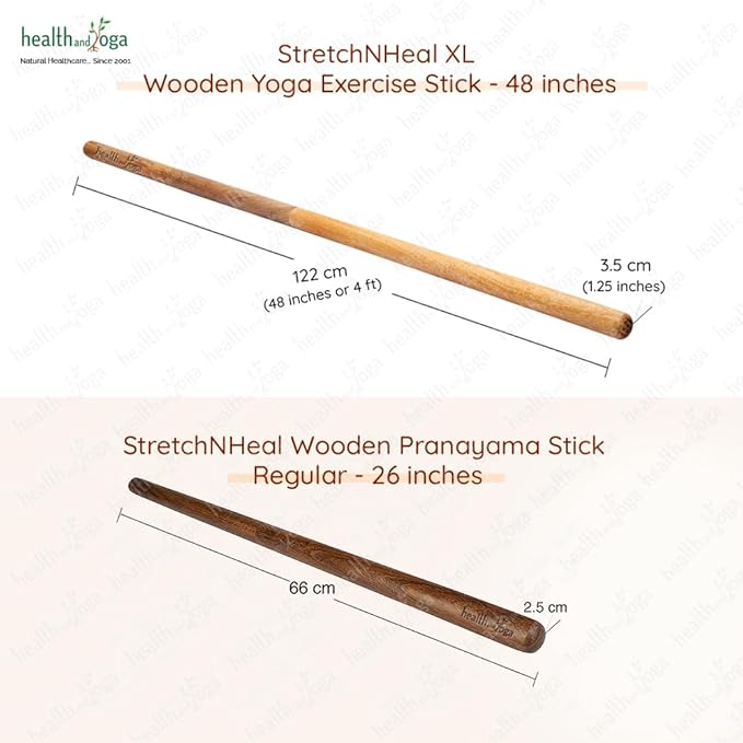HealthAndYoga™ StretchNHeal Collapsible Multi-Use Wooden Yoga Stick - Regular and XL - Portable Posture Corrector Pole, Stretch Mobility Stick, Physical Workout Exercise Dowel