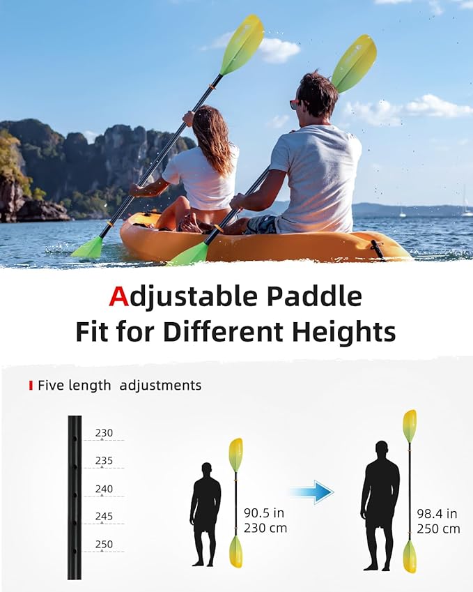 Abahub Adjustable Kayak Paddle 210-230 cm/ 230-250 cm Floating Kayaking Oars Boating Oars Canoeing Oars Black