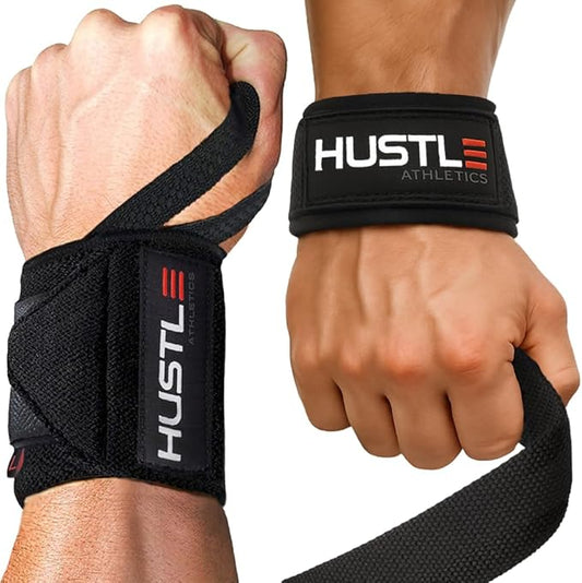 Hustle Athletics Wrist Wraps for Weightlifting – Max Wrist Support for Safe & Heavy Lifts, USPA Approved 18" & 12" Lengths, Thumb Loop Gym Straps for Powerlifting & Weight Lifting for Men and Women