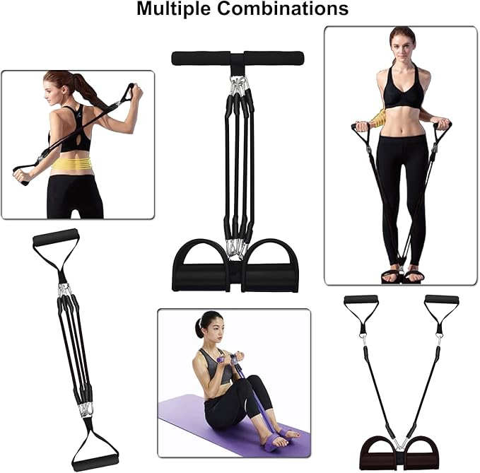 Pedal Resistance Band, 4-Tube Elastic Pull Rope, Sit-up Equipment, Yoga Strap Bodybuilding Expander, Exercise Bands, Fitness Equipment for Abdomen, Waist, Arm, Leg Stretching Slimming Training