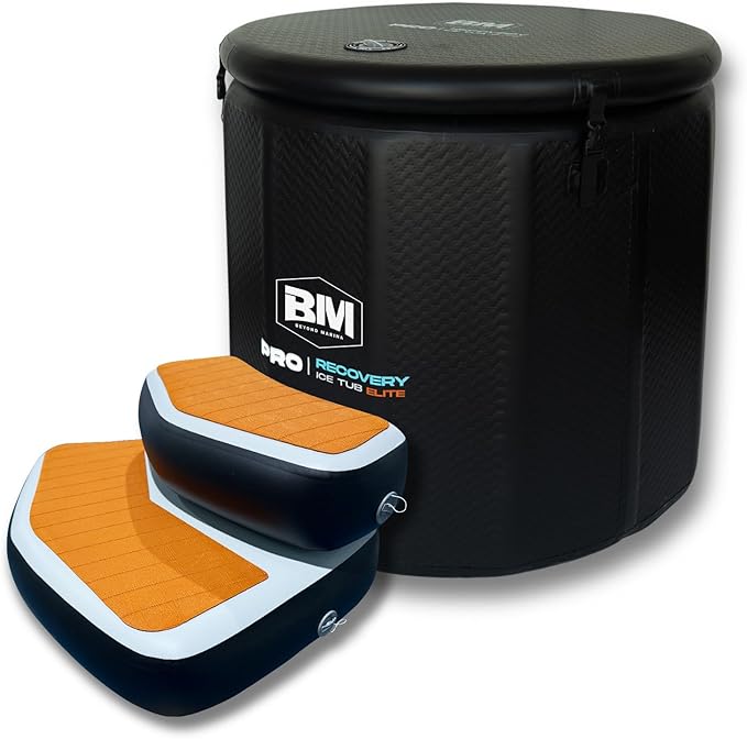 Inflatable Ice Bath Tub for Athletes, Cold Plunge Recovery Tub with Non-Slip Step, Insulated Lid, EVA Groundsheet, Backpack, 115 Gallon Capacity, 39" x 39" x 35.4", Portable Durable Design