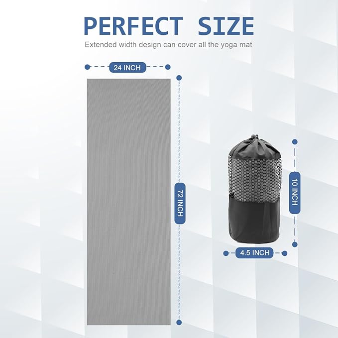 Eunzel 2 Pack Yoga Towel,Hot Yoga Mat Towel with Grip Dots Sweat Absorbent Non-Slip for Hot Yoga, Pilates and Workout 24" x72，Dark Grey (2 Pack)