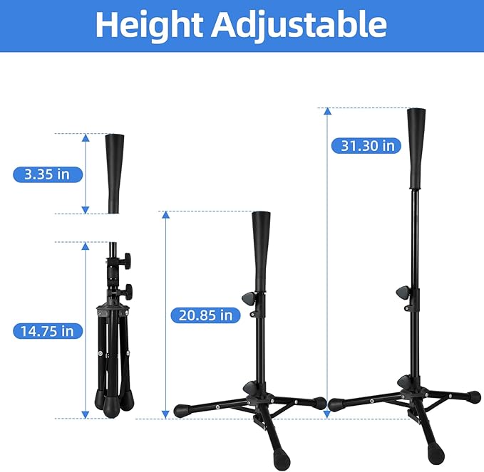 Baseball Tee For Kids, Easy Adjustable Batting Tee From 20.85 to 31.30 Inches. Foldable and Stable Baseball Tees for Hitting with Portable Bag. Softball Tee for Children Aged 3-10 Baseball Training.