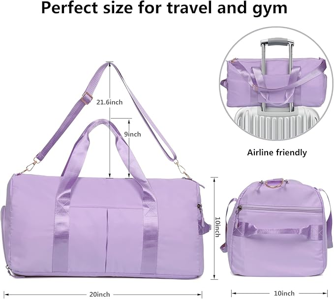 MABROUC Duffle Bag For Women, Sports Duffel Bag for Gym with Wet Pocket & Shoe Compartment, Overnight Weekender Travel Bag