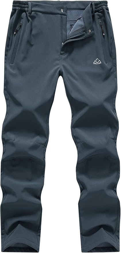 Gopune Men's Snow Ski Waterproof Softshell Pants Outdoor Windproof Warm Hiking Insulated Pants