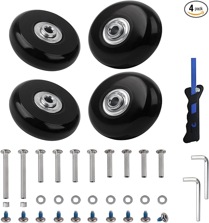 Luggage Suitcase Replacement Wheels Set of 4 PU Bearing Wheels-Install Width 0.8in/21mm with 3 Size Axles and Hacksaw for Trolley Bag Drawbar Box Smooth Rolling Repair(54mm x 18mm)