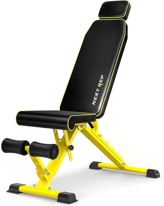 Adjustable Weight Bench,1000 LB Fast Folding Workout Bench for Home Gym Strength Training, Incline Decline Flat Utility Bench Press for Full Body Workout, Upright Storage Yellow Exercise Bench