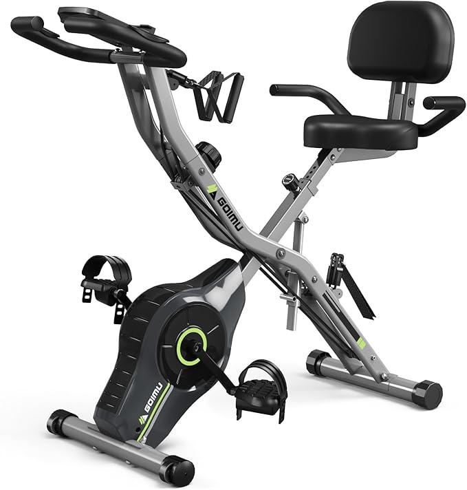 Exercise Bike, 5 in 1 Foldable Stationary Bike for Seniors, 16-Level Adjustable Magentic Resistance, Indoor Workout Bike with 330LB Capacity, Comfortable Seat Backrest X-bike