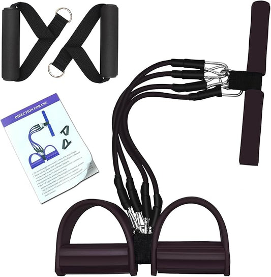 Pedal Resistance Band, 4-Tube Elastic Pull Rope, Sit-up Equipment, Yoga Strap Bodybuilding Expander, Exercise Bands, Fitness Equipment for Abdomen, Waist, Arm, Leg Stretching Slimming Training