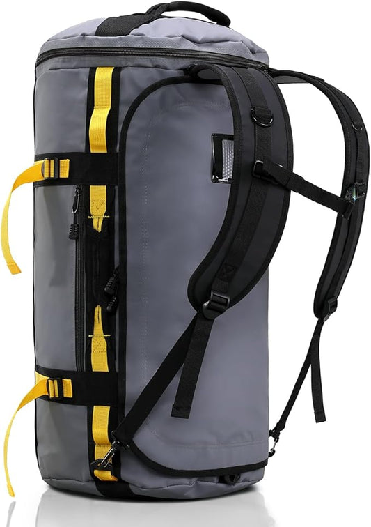 Haimont Large Duffle Bag Backpack for Travel, Men Women Duffel Backpack Bags with Shoes Compartment for Camping, Traveling, Sports, Trip, Water-resistant, 60L Grey