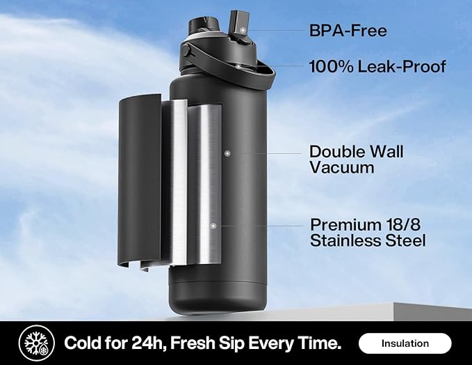 40 oz Insulated Water Bottle with 2-in-1 Straw and Spout Lid, Keep Cold 24H, Leak-Proof, BPA-Free, Double Wall Stainless Steel Water Bottle for Sports, Gym, Travel, and School (Twilight Cosmos)