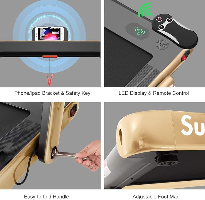 GYMAX Walking Pad, 2.25HP Foldable Treadmill with Smart App & Remote Control, Bluetooth LED Monitor, Small Spaces Compact Running Machine, Folding Portable Under Desk Treadmill for Home Office