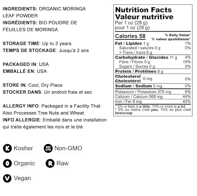 Food to Live Organic Moringa Powder, 8 Ounces – Rich in, Non-GMO, Ground Moringa Oleifera Leaf, Raw, Sun-Dried, Vegan, Bulk, Great for Drinks, Teas and Smoothies