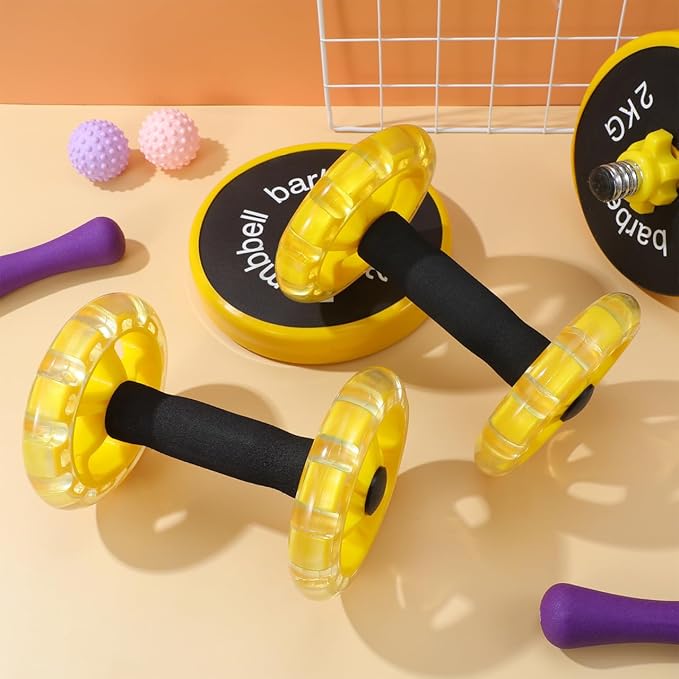 Kisangel Exercise Roller Weight Loss Equipment Exercise Abdominal Roller Ab Exercise Roller Hand Weights Dumbbell Yellow Fitness Exercise Device Fitness Wheel Wire Wheel